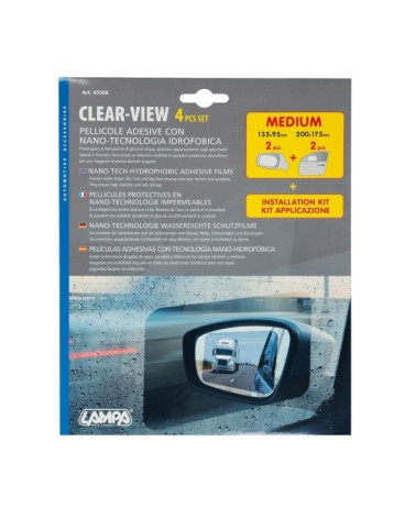 Clear-View, set 4 pellicole adesive con nano-tecnologia idrofobica - M - 135x95 mm