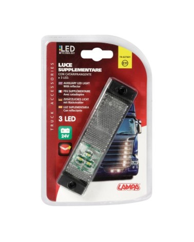 Luce supplementare a 3 Led con catarifrangente - 24V - Bianco