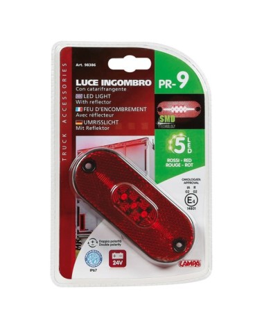 Luce perimetrale a 5 led con catarifrangente, 24V - Rosso