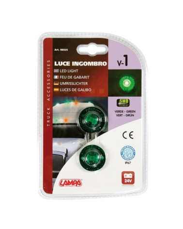 Coppia luci ingombro a 1 Led, 24V - Verde