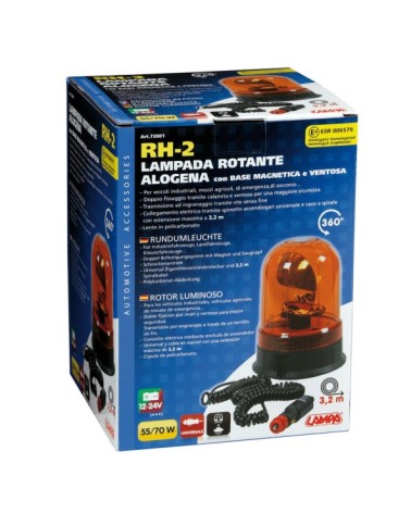 RH-2, luce di segnalazione alogena con base magnetica e ventosa, 12 24V