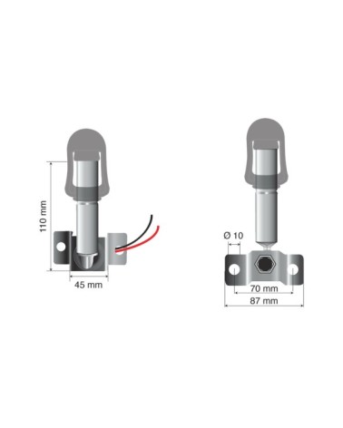 Fix-8, Staffa con perno e spinotto DIN per luce di segnalazione, attacco tubolare