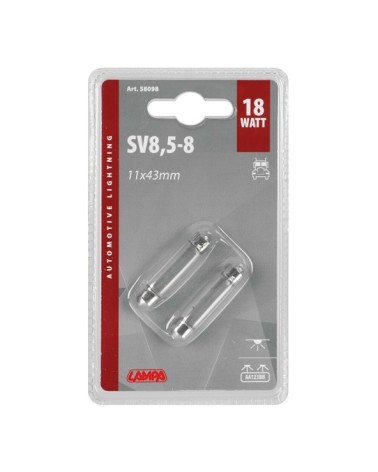 24V Lampada siluro - 11x43 mm - 18W - SV8,5-8 - 2 pz  - D Blister