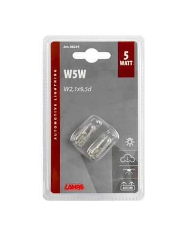 24V Lampada con zoccolo vetro - W5W - 5W - W2,1x9,5d - 2 pz  - D Blister