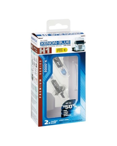 24V Lampada alogena Xenon Blue +50% luce - H1 - 70W - P14,5s - 2 pz  - Scatola