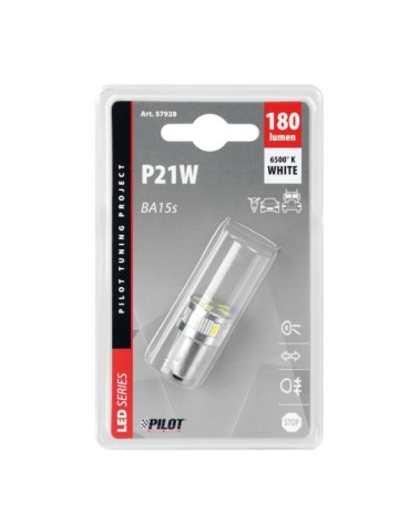 10 30V Mega-Led 11 - 11 SMD x 1 chip - dal P21W - BA15s - 1 pz  - D Blister - Bianco - Doppia polarità - Resistenza incorporata