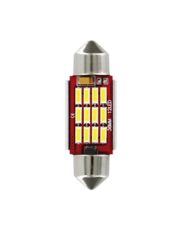 10 30V Mega-Led 12 - 12 SMD x 1 chip - dal C5W - 12x36 mm - SV8,5-8 - 1 pz  - D Blister - Bianco - Doppia polarità - Resistenza