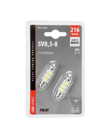 24 30V Lampada siluro 12 Led SMD - 11x43 mm - SV8,5-8 - 2 pz  - D Blister - Bianco - Doppia polarità