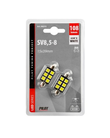 24 30V Hyper-Led 18 - 6 SMD x 3 chips - 15x39 mm - SV8,5-8 - 2 pz  - D Blister - Bianco - Doppia polarità