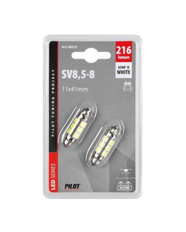 24 30V Hyper-Led 36 - 12 SMD x 3 chips - 11x41 mm - SV8,5-8 - 2 pz  - D Blister - Bianco - Doppia polarità