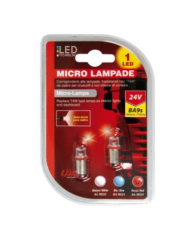 24V Micro lampada 1 Led - dal T4W - BA9s - 2 pz  - D Blister - Rosso