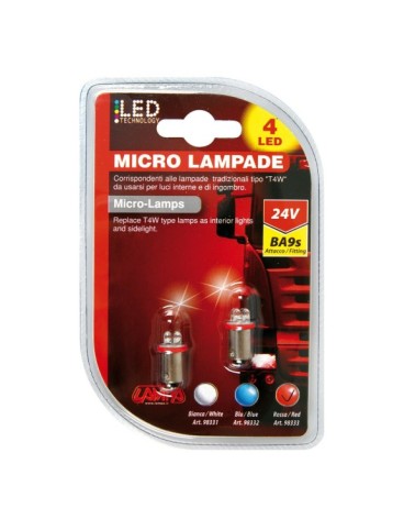 24V Micro lampada 4 Led - dal T4W - BA9s - 2 pz  - D Blister - Rosso