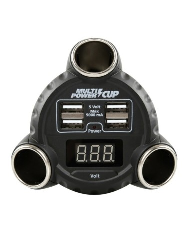 Multi-Power Cup, 3 prese accendisigari + 4 USB e voltmetro, 12 24 36V