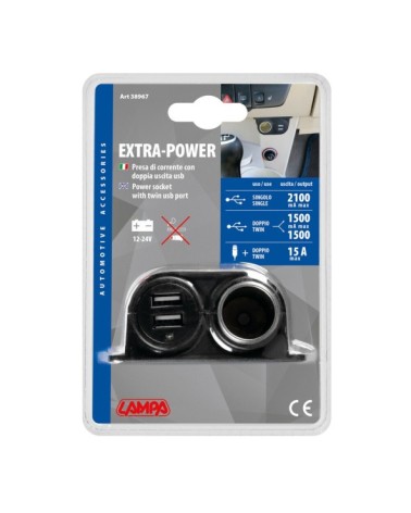 Extra-Power, presa corrente con doppia USB, 12 24V