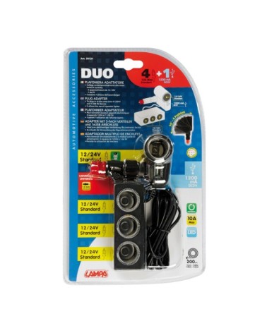 Duo 4+1, presa accendisigari multipla con USB, 12 24V