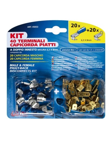 Kit 40 terminali-capicorda piatti a doppio innesto - Blu