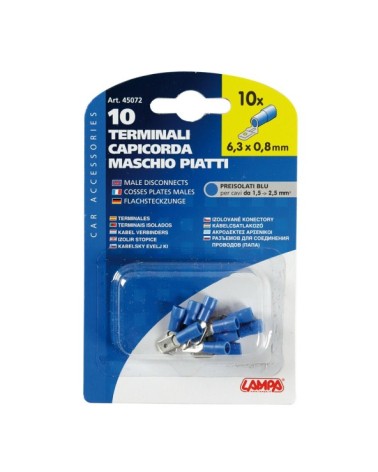 10 terminali - capicorda maschio piatti - Blu