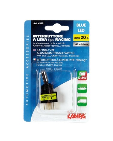 Interruttore a leva tipo Racing, in alluminio con spia a Led -  12 24V - Blu -   20A