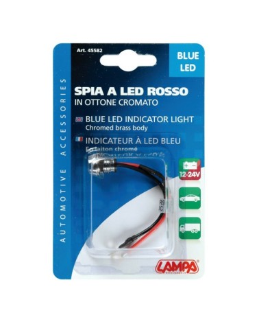 Spia a Led, in ottone cromato - 12 24V - Blu - 15A