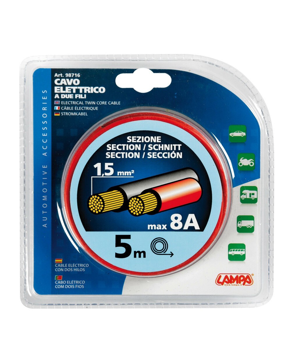 Cavo elettrico a due fili - 1.5 mm x 5 m