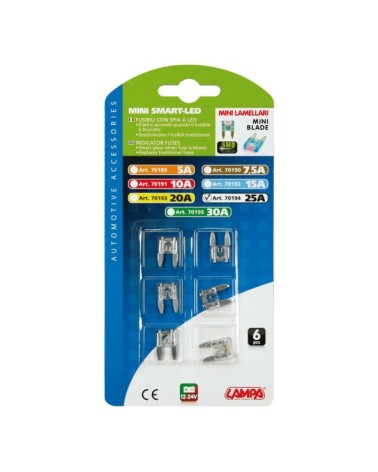 Smart Led, set 6 micro-fusibili lamellari con spia a led, 12 32V - 25A