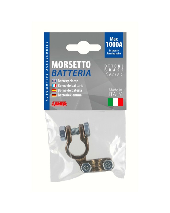 Morsetto batteria rinforzato fissaggio cavo a piastrina - max cavo d. 35  mm² - Polo negativo