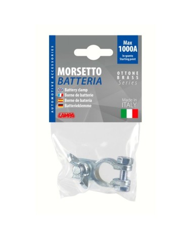 Morsetto batteria zincato  fissaggio cavo a capocorda con dado ad aletta - Polo positivo - Foro capocorda d. 10 mm