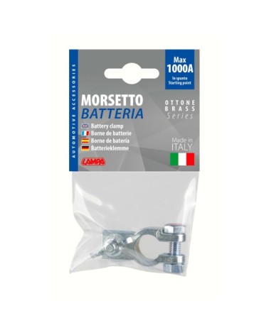 Morsetto batteria zincato  fissaggio cavo a capocorda con dado ad aletta - Polo negativo - Foro capocorda d. 8 mm