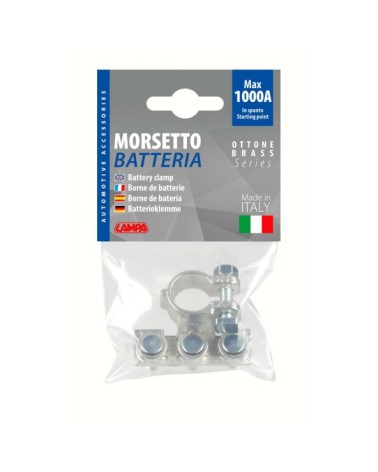 Morsetto batteria zincato  fissaggio cavo a capocorda su vite - foro capocorda d. 6 6 6 mm - Polo positivo