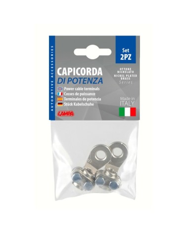 Set 2 pz capicorda di potenza in ottone nichelato, con fissaggio cavo a piastrina - Sezione 25 mm², foro 8 mm