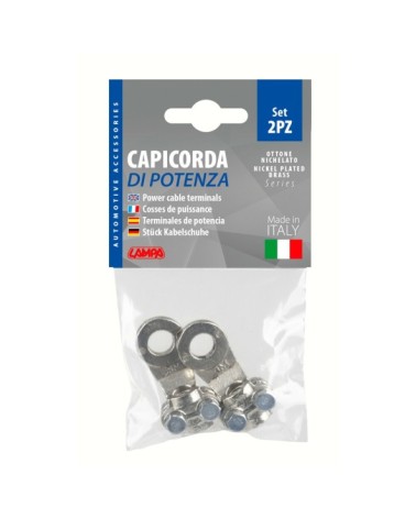 Set 2 pz capicorda di potenza in ottone nichelato, con fissaggio cavo a piastrina - Sezione 35 mm², foro 10 mm