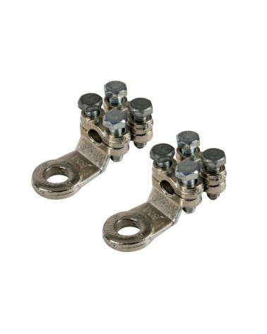 Set 2 pz capicorda di potenza in ottone nichelato, con fissaggio cavo a doppia piastrina - Sezione 50 mm², foro 10 mm