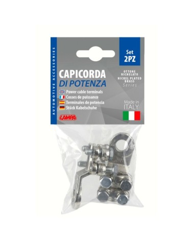 Set 2 pz capicorda di potenza in ottone nichelato, con fissaggio cavo a doppia piastrina - Sezione 50 mm², foro 10 mm