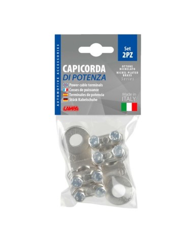 Set 2 pz capicorda di potenza in ottone nichelato, con fissaggio cavo a doppia piastrina - Sezione 70 mm², foro 12 mm