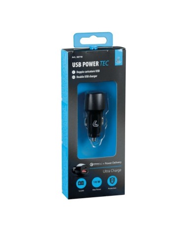 Usb Power Tec, caricabatteria 2 porte Usb - Ultra Fast Charge - 18W - 12 24V