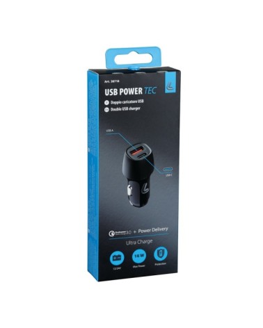 Usb Power Tec, caricabatteria 2 porte Usb - Ultra Fast Charge - 18W - 12 24V