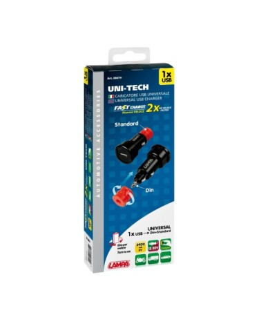 Uni-Tech, caricabatteria universale 1 porta Usb - Fast Charge - 2400 mA - 12 32V