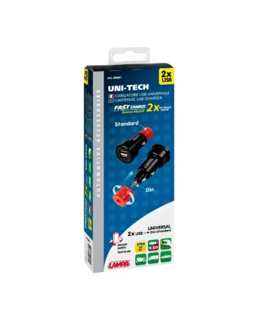 Uni-Tech, caricabatteria universale 2 porte Usb - Fast Charge - 2700 mA  - 12 32V