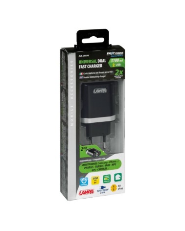 Caricabatteria da rete con 2 porte Usb - Fast Charge - 3100 mA - 100 230V