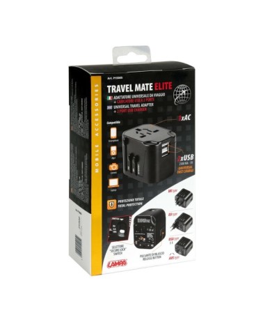 Travel Mate Elite, adattatore universale da viaggio + caricatore Usb a 2 porte