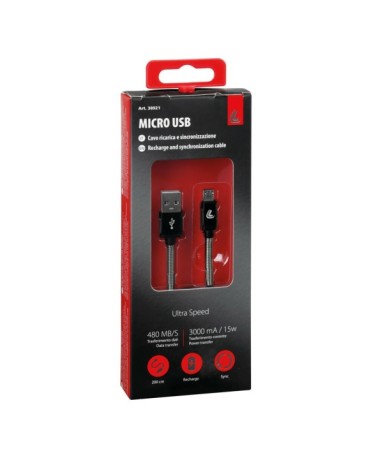 Cavo Usb  al  Micro Usb - 200 cm - Nero