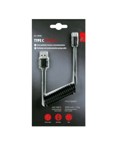 Cavo a spirale Usb  al  Usb Type-C - 100 cm - Nero