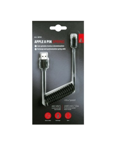 Cavo a spirale Usb  al  Apple 8 Pin - 100 cm - Nero