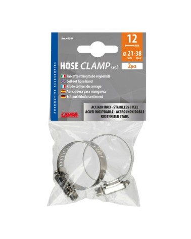 Fascette stringitubo in acciaio inox - set 2 pz - ↔ 12 mm - d. 21-38 mm